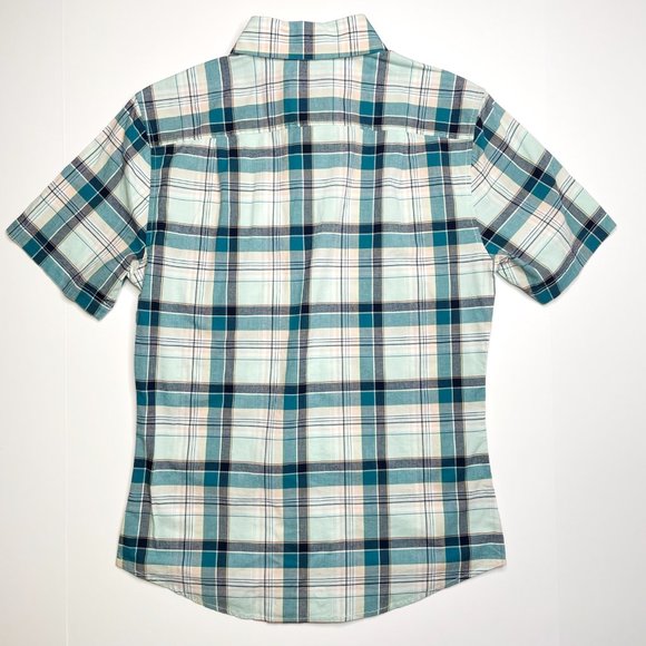 Short Sleeve Blue Turquoise Plaid Button Down - Picture 2 of 4